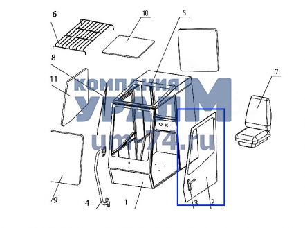 Чертеж Дверь КС-3579.58.400 кабины автокрана Машека