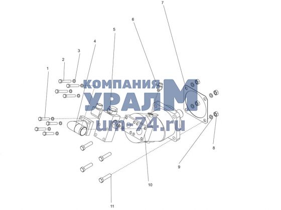 Установка фитингов на насос КС-65711.87.12.000 автокрана КС-65711