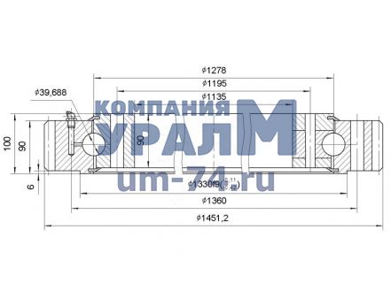 Чертеж Опорно-поворотное устройство ОПУ QWA1278.40Z-00 (1451 на 40 отв) автокрана