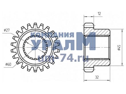 Чертеж Полумуфта внутренняя КС-45721.28.00.1032 автокрана КС-45721