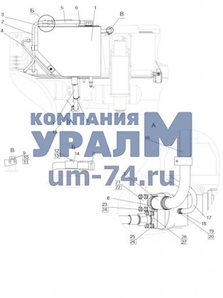 Элементы нижней гидроразводки. Гидробак КС-55713-3В