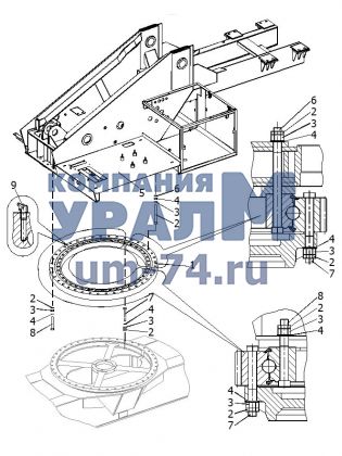 Установка платформы поворотной на нижнюю раму