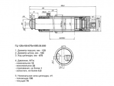 Гидроцилиндр опоры Ц-125.067.00.000 (125x100x675)